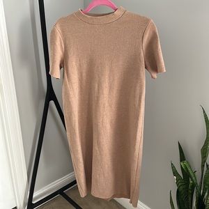 Zara Nude Tan Mock Neck Midi Dress Dress Sz Small